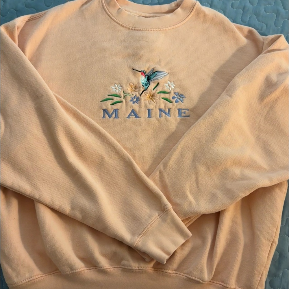 Peach Crewneck Sweater with Embroidered Design